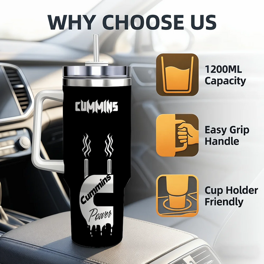 Powered by Cummins Vacuum Flasks 40oz Stainless Steel Insulated Tumbler with Handle Straw