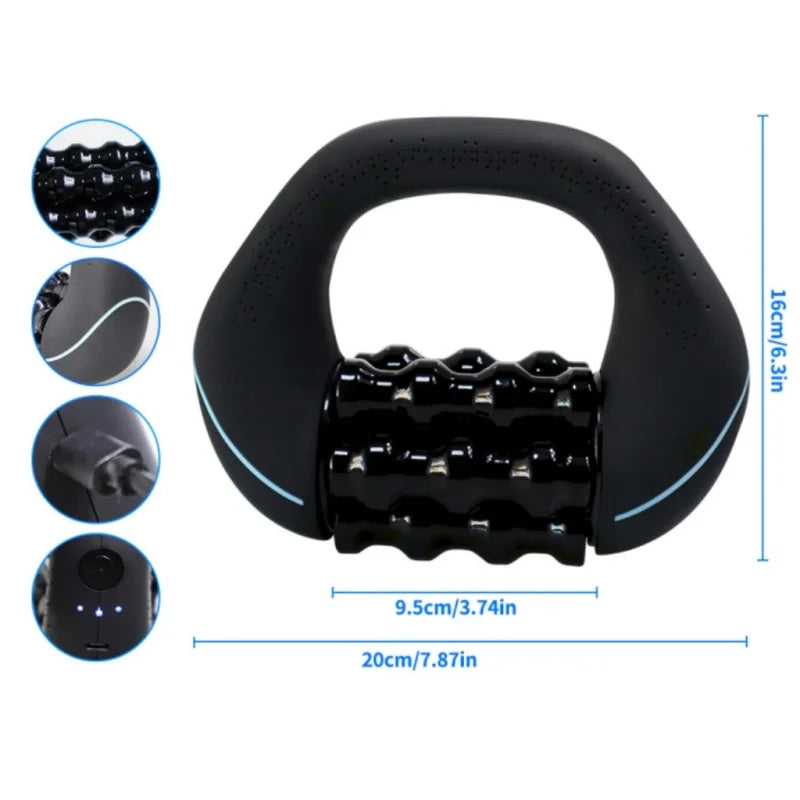 Electric Rolling Percussive Massager for Body Relaxing Handheld Deep Tissue Massage Tool for Runners Post‑run Muscle Recovery