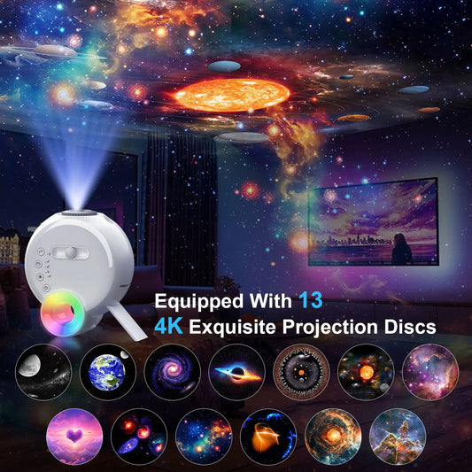 Galaxy Projector for Bedroom 4K HD Image Planetarium Projector 13-in-1 Kids Night Light Projector 360° Rotation (White)