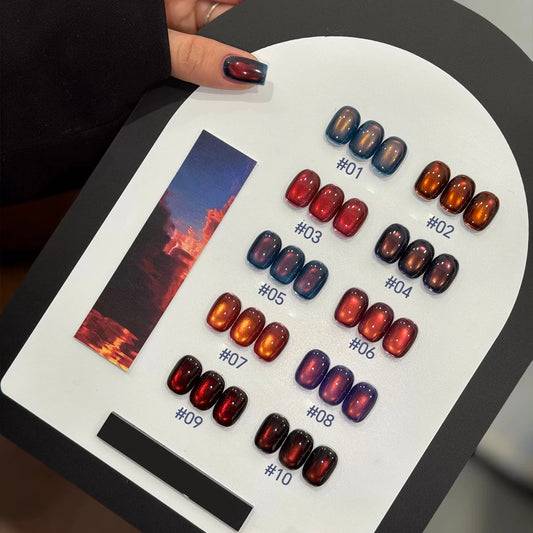MIANEL 10ml Winter Nails Sea Sunset Golden Light Cat Eye Gel Nail Polish Satin Glass Beads Nail Polish Black Nails 1-10pcs