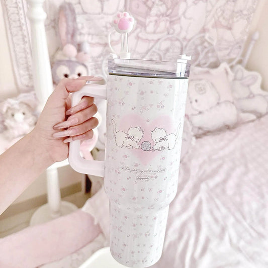 Large Cat Tumbler - Cute 304 Stainless Steel Straw Mug, Insulated Water Bottle for Home Car,Leak Proof Travel Cup,Gift for Women