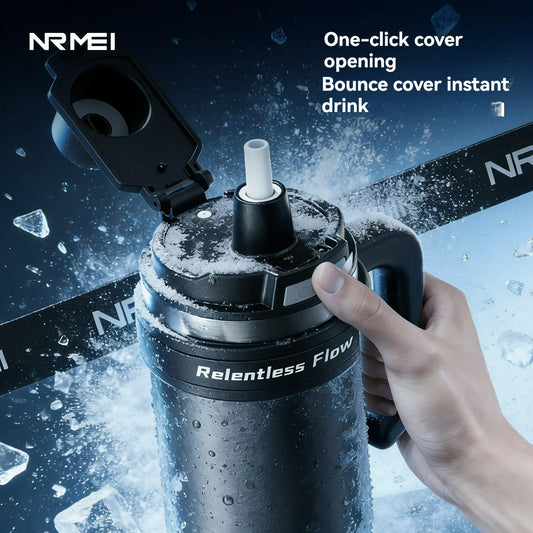 Large Tumbler Ceramic Inner with Handle Straw Cold Insulated Water Bottle Car Cup Multipurpose Fitness