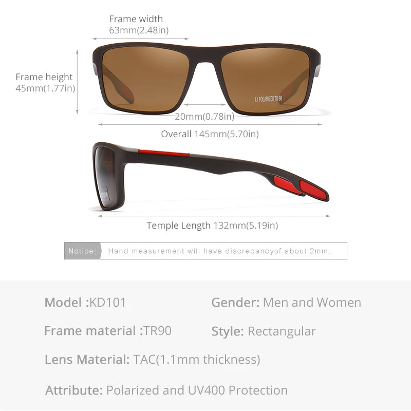 KDEAM Rectangular Ultra Light Sports Sunglasses Men Polarized TAC 1.1mm Thickness Lens Driving Sun Glasses Women Cat.3