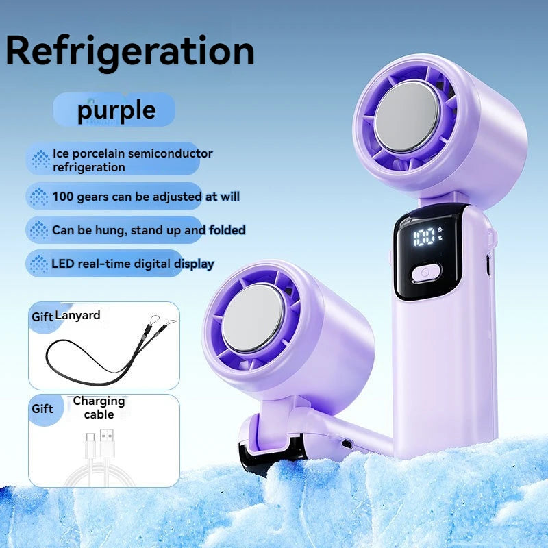 Outdoor Fan Hanging Ice Pack Handheld High-speed Fan Folding 100 Speed Infinitely Adjustable Fan Portable Suitable Rechargeable