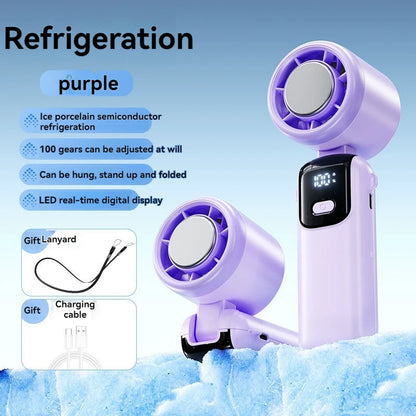 Outdoor Fan Hanging Ice Pack Handheld High-speed Fan Folding 100 Speed Infinitely Adjustable Fan Portable Suitable Rechargeable