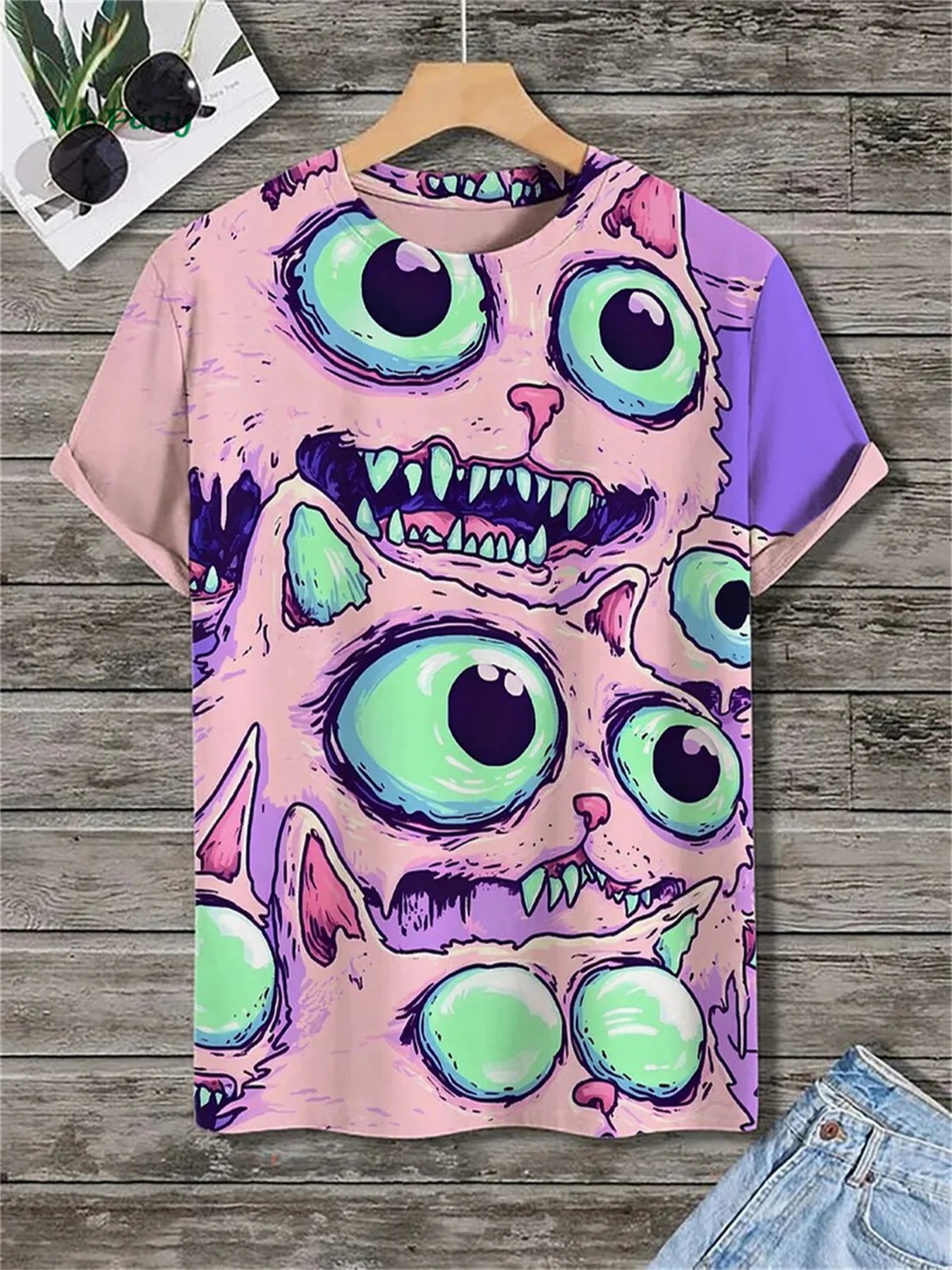 Cat Pattern Men's T-Shirt 3D Print Funny Animal Short Sleeve T-Shirt Oversized Tops Summer Daily Outdoor Casual Men's Clothing