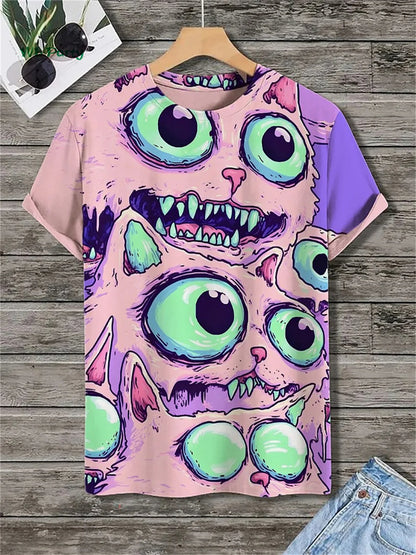 Cat Pattern Men's T-Shirt 3D Print Funny Animal Short Sleeve T-Shirt Oversized Tops Summer Daily Outdoor Casual Men's Clothing