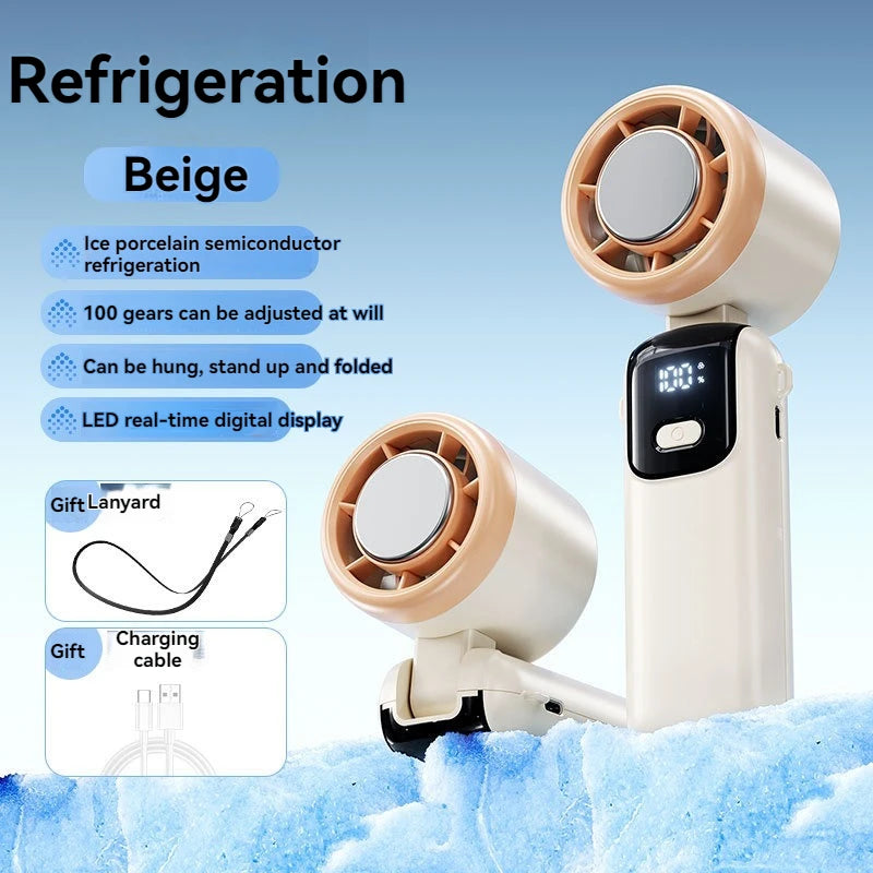 Outdoor Fan Hanging Ice Pack Handheld High-speed Fan Folding 100 Speed Infinitely Adjustable Fan Portable Suitable Rechargeable