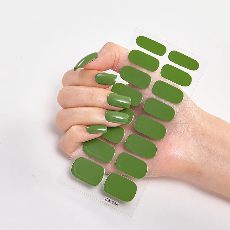 16p solid color stickers nail art supplies European and American simple decals oil film decals press on nails stickers designer