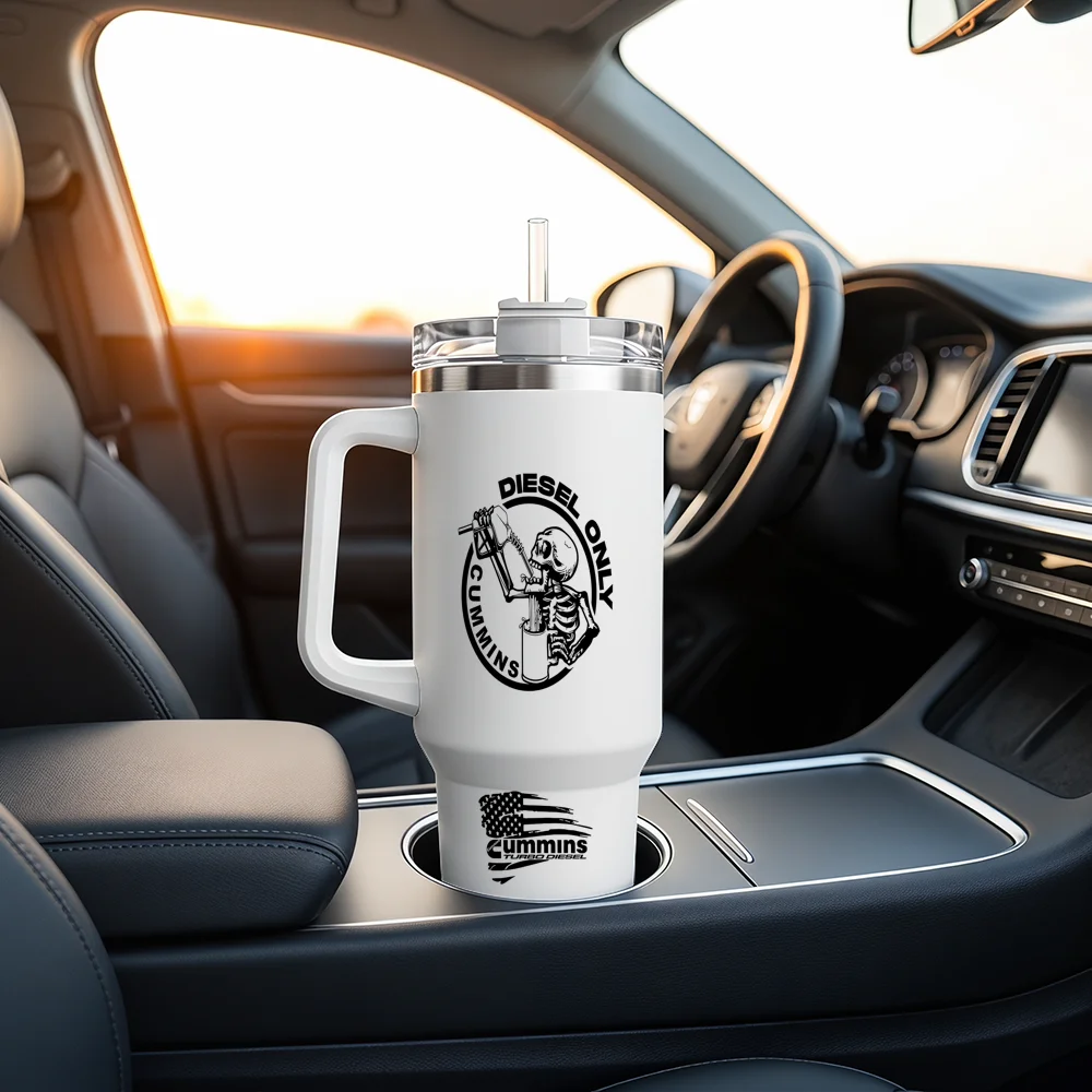 Powered by Cummins Vacuum Flasks 40oz Stainless Steel Insulated Tumbler with Handle Straw