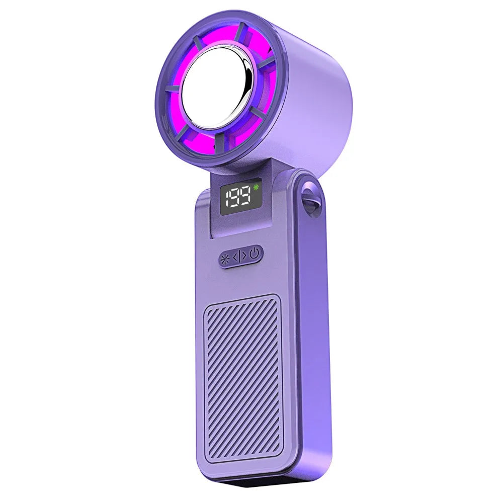 Ice Compress Cool Refrigeration Electric Fan Colorful Lighting Foldable Mini Handheld Fan Powerful Airflow High Wind Speed