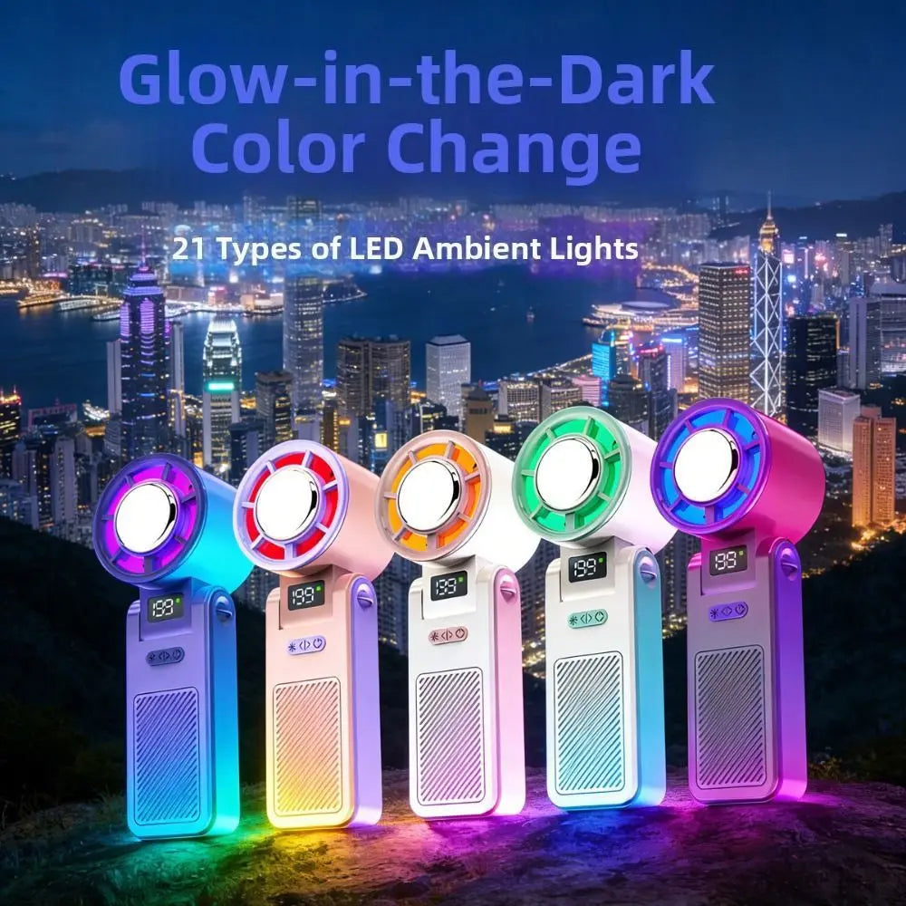 Ice Compress Cool Refrigeration Electric Fan Colorful Lighting Foldable Mini Handheld Fan Powerful Airflow High Wind Speed