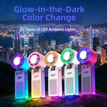 Ice Compress Cool Refrigeration Electric Fan Colorful Lighting Foldable Mini Handheld Fan Powerful Airflow High Wind Speed