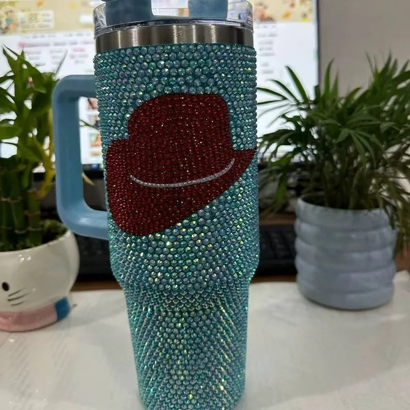 Diamond Bling Handle Cup Rhinestone Tumbler Vaccum Steel Stainless Bottle Thermal Insulation Kettle Coffee Mug Handcraft Gift