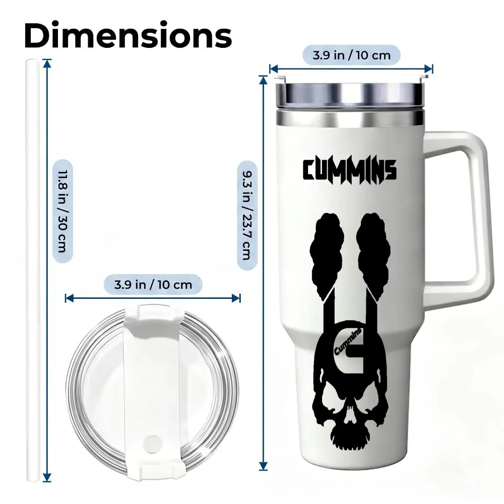 Powered by Cummins Vacuum Flasks 40oz Stainless Steel Insulated Tumbler with Handle Straw