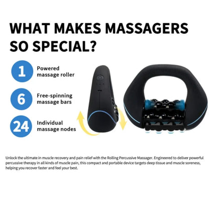 Electric Rolling Percussive Massager for Body Relaxing Handheld Deep Tissue Massage Tool for Runners Post‑run Muscle Recovery
