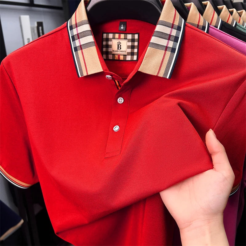 Luxury brand short sleeve polo shirt men fashion simple solid color summer new mercerized cotton breathable casual lapel T shirt