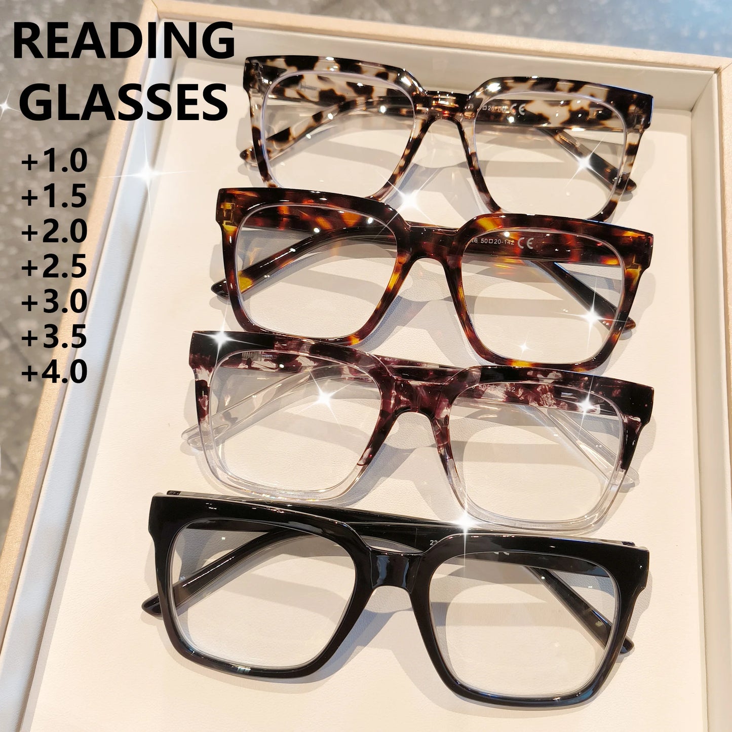 Oprah Style Reading Glasses for Women Men, Computer Square Readers with Spring Hinge, +1.0 To +4.0