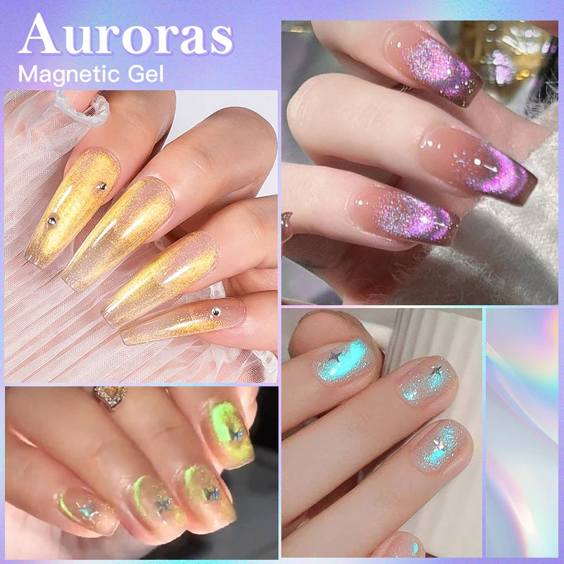 7ml Aurora Cat Magnetic Gel Nail Polish Blue Nails Sparkling Glitter Semi-Permanent Nail Art Soak Off UV Gel Varnish Manicure