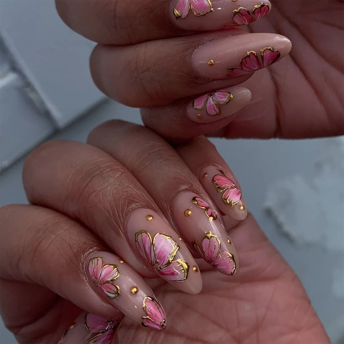French Fake Nails Red Five-pointed Star False Nails Full Cover Press on Nail Tips y2k Nail Art Almond Artificial Nail Patches