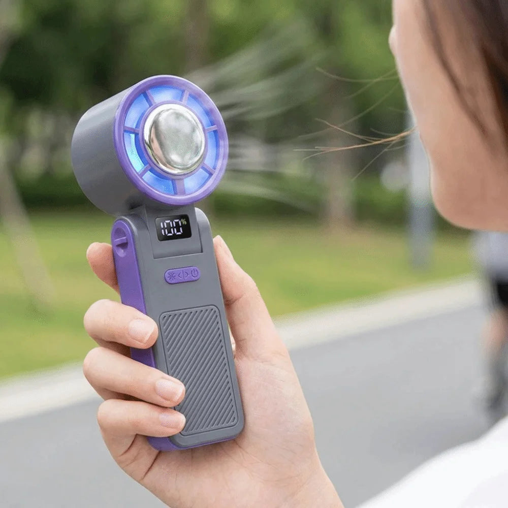 Ice Compress Cool Refrigeration Electric Fan Colorful Lighting Foldable Mini Handheld Fan Powerful Airflow High Wind Speed