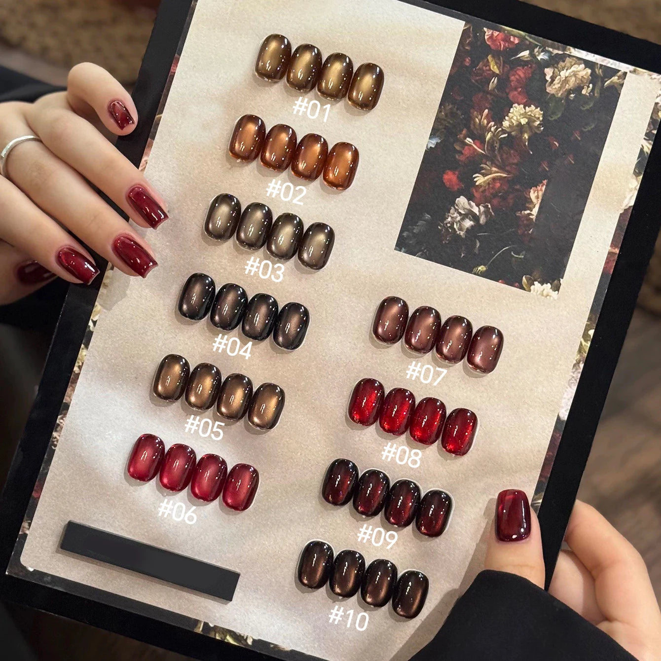 MIANEL 10ml Winter Nails Sea Sunset Golden Light Cat Eye Gel Nail Polish Satin Glass Beads Nail Polish Black Nails 1-10pcs