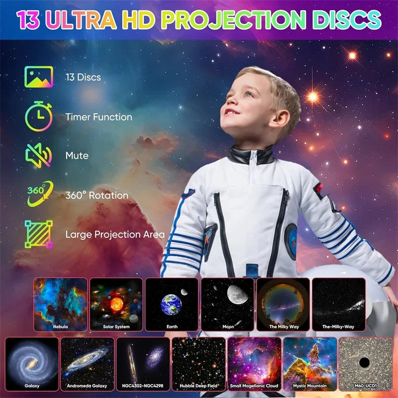 Planetarium Projector for Bedroom 13 in 1 Star Projector Galaxy Light， Ceiling Night Light Milky Way Mood Lighting with Timer