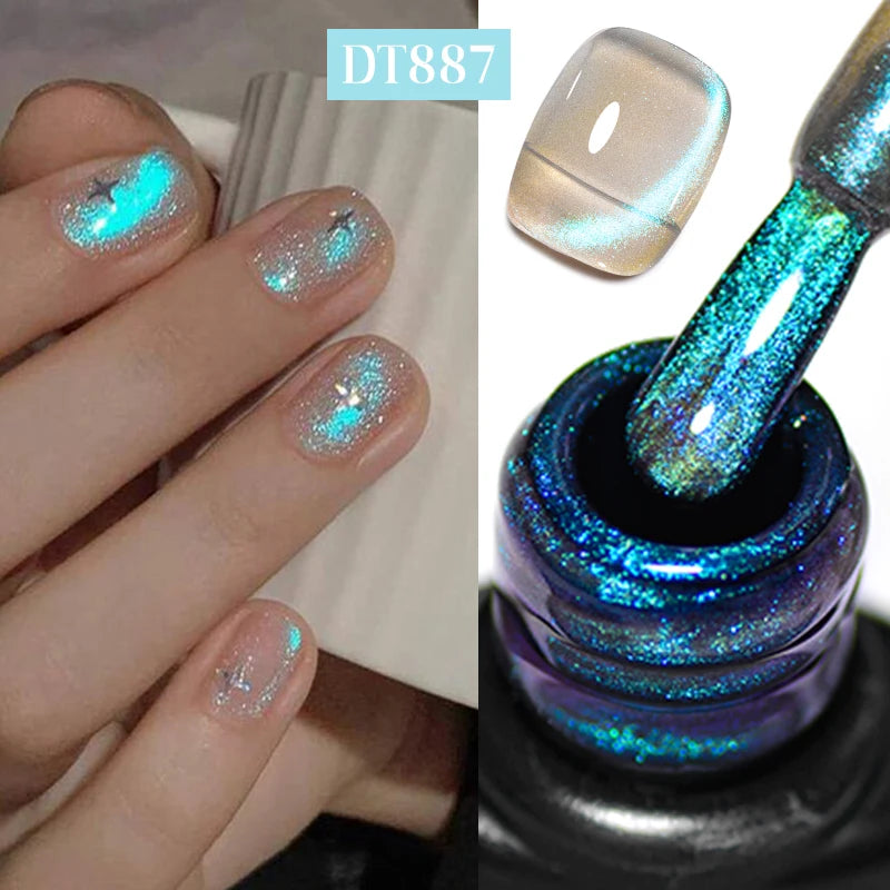 7ml Aurora Cat Magnetic Gel Nail Polish Blue Nails Sparkling Glitter Semi-Permanent Nail Art Soak Off UV Gel Varnish Manicure