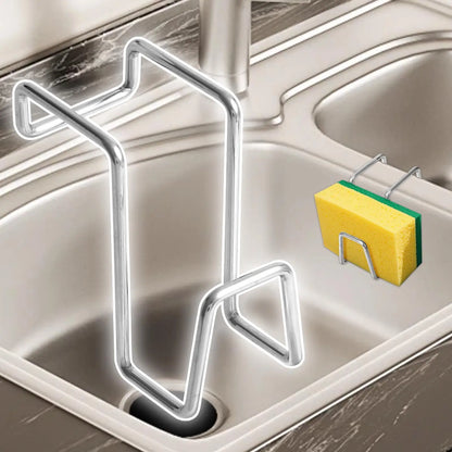Sink sponge rack Double-Basin Sink Dish Sponge Holder Rack Removable Stainless Steel Stand Quick Draining Organizer