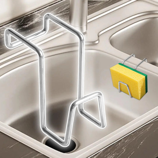 Sink sponge rack Double-Basin Sink Dish Sponge Holder Rack Removable Stainless Steel Stand Quick Draining Organizer