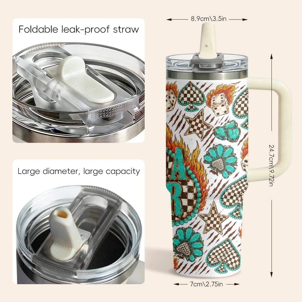 Turquoise Western Mama Vacuum Flasks 40oz 3rd Gen Vacuum Insulated Stainless Steel Tumbler Cup With Handle Straw Lid For Gifts