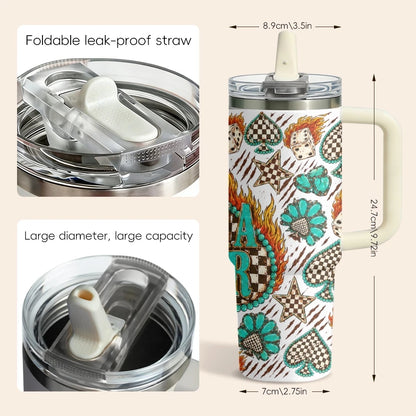 Turquoise Western Mama Vacuum Flasks 40oz 3rd Gen Vacuum Insulated Stainless Steel Tumbler Cup With Handle Straw Lid For Gifts