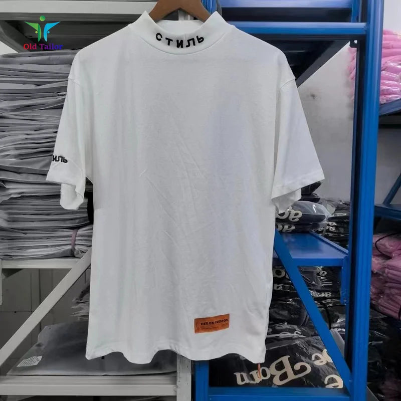 Trend Letters Embroidery High Collar Brand T-shirt Best Quality Summer Solid Colour Fashion Premium Tee Mens Womens Tops