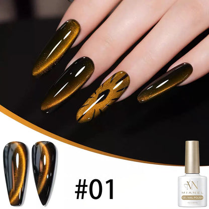 MIANEL 10ml Winter Nails Sea Sunset Golden Light Cat Eye Gel Nail Polish Satin Glass Beads Nail Polish Black Nails 1-10pcs