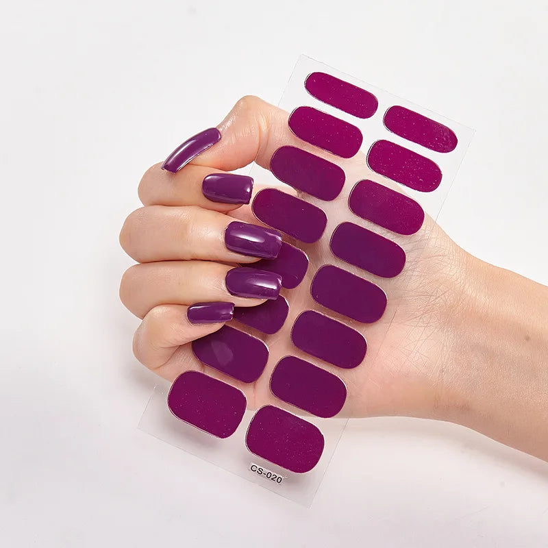 16p solid color stickers nail art supplies European and American simple decals oil film decals press on nails stickers designer