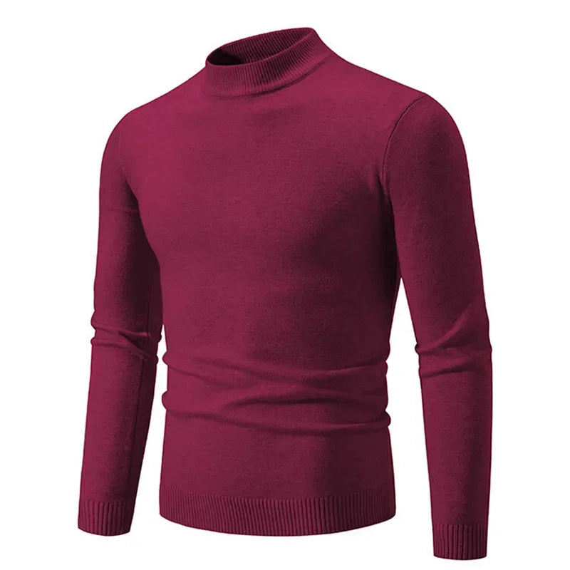 Autumn Men's Half Turtleneck Sweater Solid Color Basic Style Casual Fashion Knitwear Slim Fit High Elastic Male Warm Pullovers