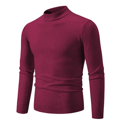 Autumn Men's Half Turtleneck Sweater Solid Color Basic Style Casual Fashion Knitwear Slim Fit High Elastic Male Warm Pullovers