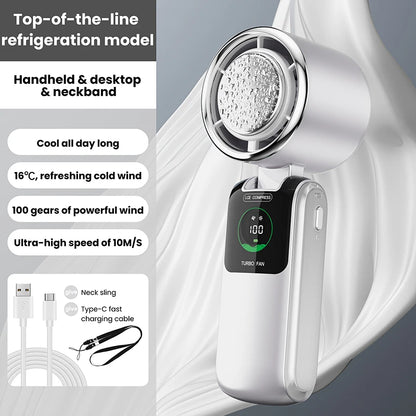 2025 New Ice Pack High-Speed Handheld Eletirc Fan 100 Speed Adjustable Folding Mini Fan Portable Outdoor Hanging Neck Small Fan