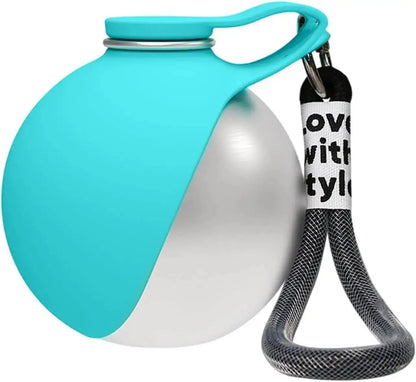 Dog Water Bottle with Removable Silicone Bowl,285ml Stainless Steel Construction, Leak-Proof for Outdoor Activities Like Walking