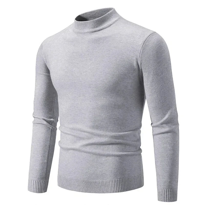 Autumn Men's Half Turtleneck Sweater Solid Color Basic Style Casual Fashion Knitwear Slim Fit High Elastic Male Warm Pullovers