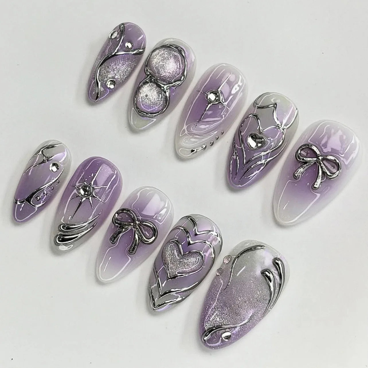 24Pc False Nails with Glue Almond Black Red Gradient Design Detachable Rhinestone Acrylic Fake Nail Long Stiletto Press on Nails