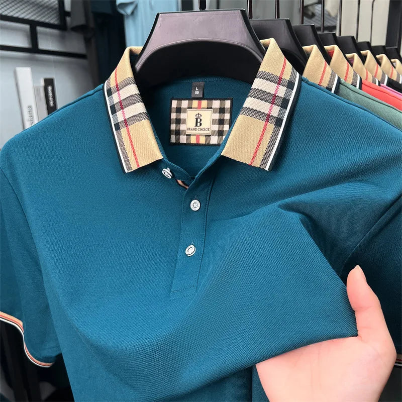Luxury brand short sleeve polo shirt men fashion simple solid color summer new mercerized cotton breathable casual lapel T shirt