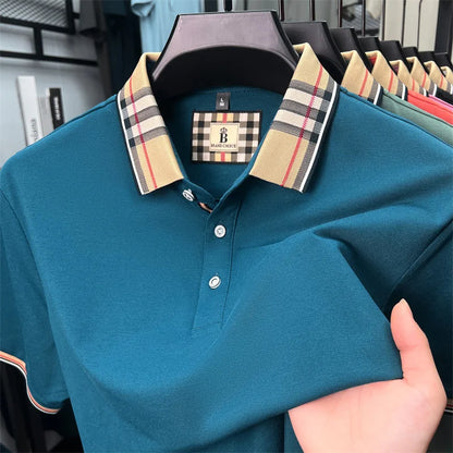 Luxury brand short sleeve polo shirt men fashion simple solid color summer new mercerized cotton breathable casual lapel T shirt