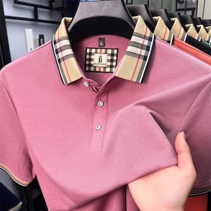 Luxury brand short sleeve polo shirt men fashion simple solid color summer new mercerized cotton breathable casual lapel T shirt