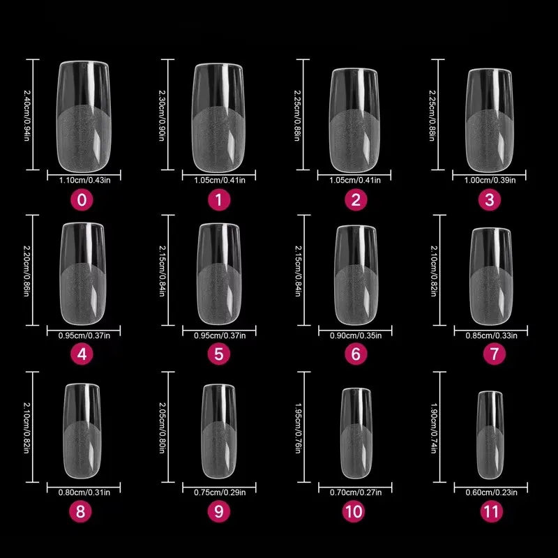 600 Square Nail Tips Artificial Full Cover Nail Tips Soft Transparent Gel Nail Tips 12 Sizes of Acrylic Square Press-On Nails