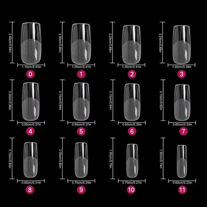 600 Square Nail Tips Artificial Full Cover Nail Tips Soft Transparent Gel Nail Tips 12 Sizes of Acrylic Square Press-On Nails