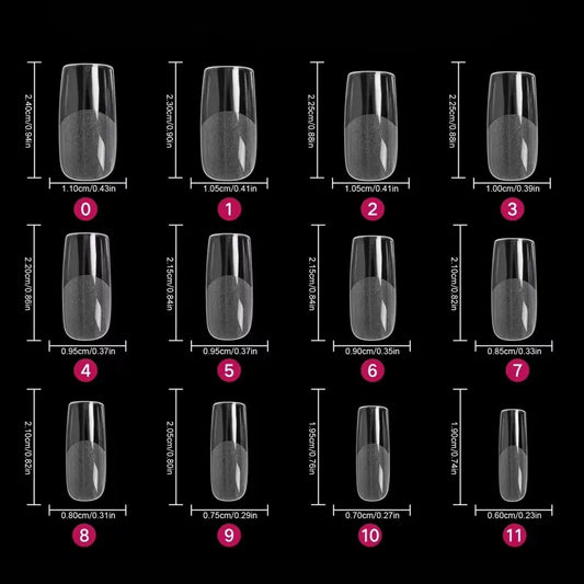 600 Square Nail Tips Artificial Full Cover Nail Tips Soft Transparent Gel Nail Tips 12 Sizes of Acrylic Square Press-On Nails