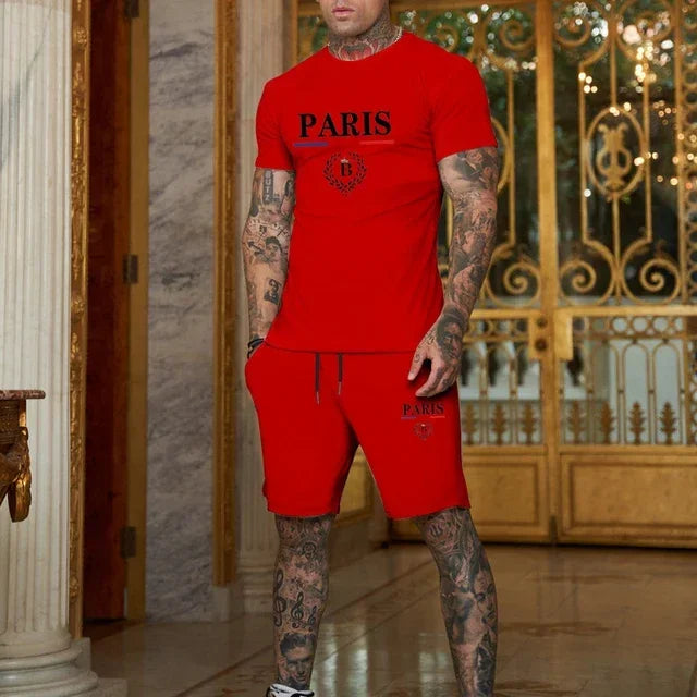 2024 New Summer Men's Fashion Short sleeved T-shirt+Split Shorts 2-piece Set of Sportswear Fashion Jogging Casual Men's Set