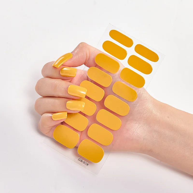 16p solid color stickers nail art supplies European and American simple decals oil film decals press on nails stickers designer