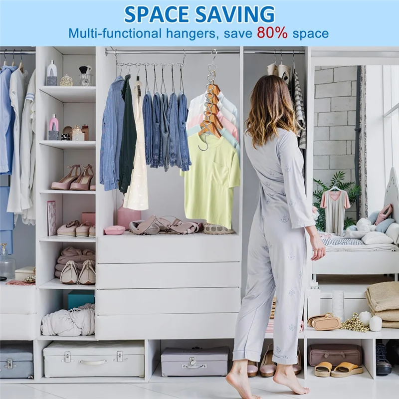 SOFT-6 Pack Heavy Duty Space Saving Hangers For Clothes With 30Lbs Capacity Magic For Clothes Space Saver And 360° Swivel Hook